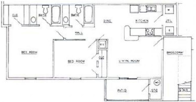 Two bedrooms two baths floorplan